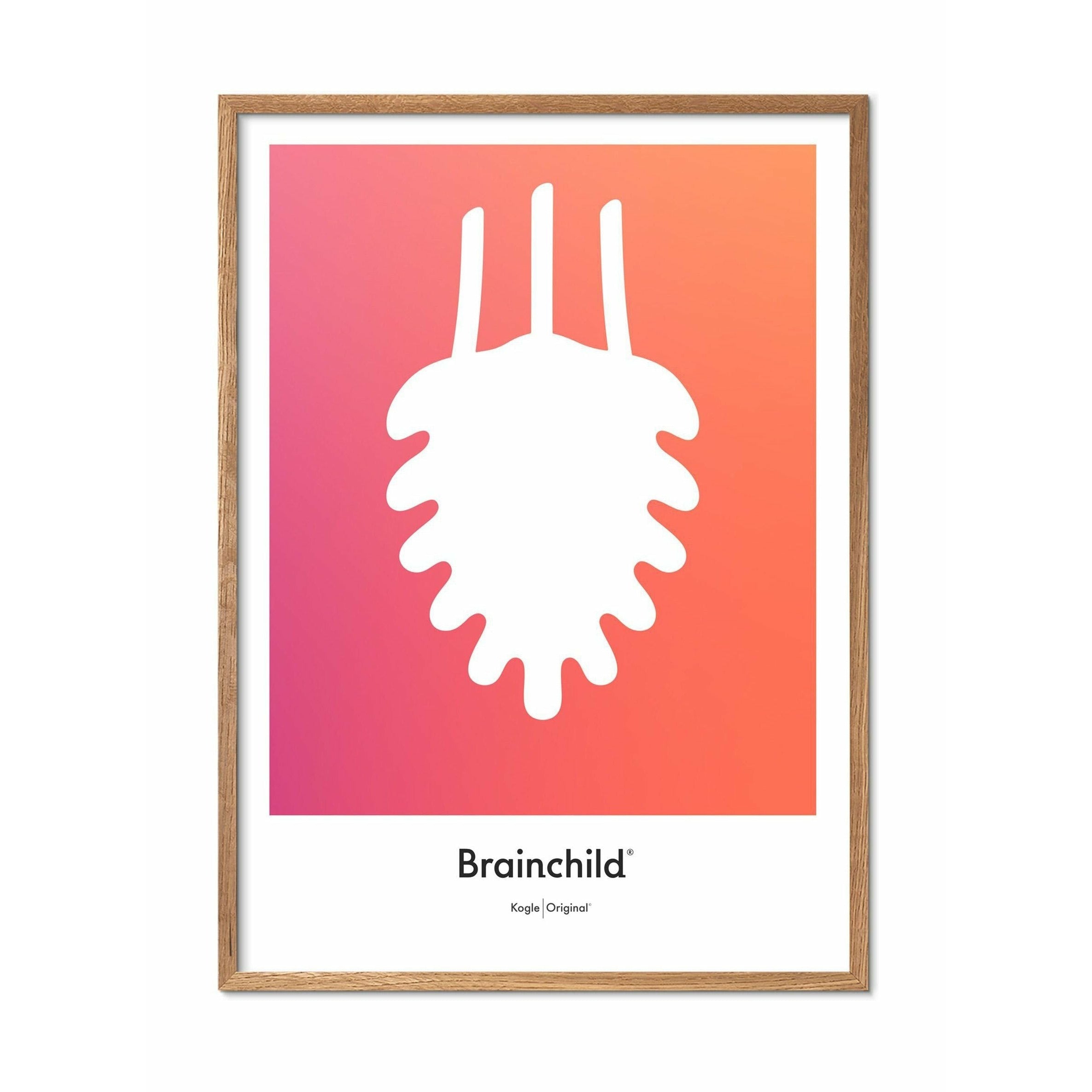 Brainchild Pine Cone Design Icon Poster, Frame Made Of Light Wood 30x40 Cm, Orange