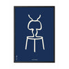  Ant Line Poster Frame In Black Lacquered Wood 30x40 Cm Blue Background