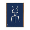  Ant Line Poster Light Wood Frame A5 Blue Background