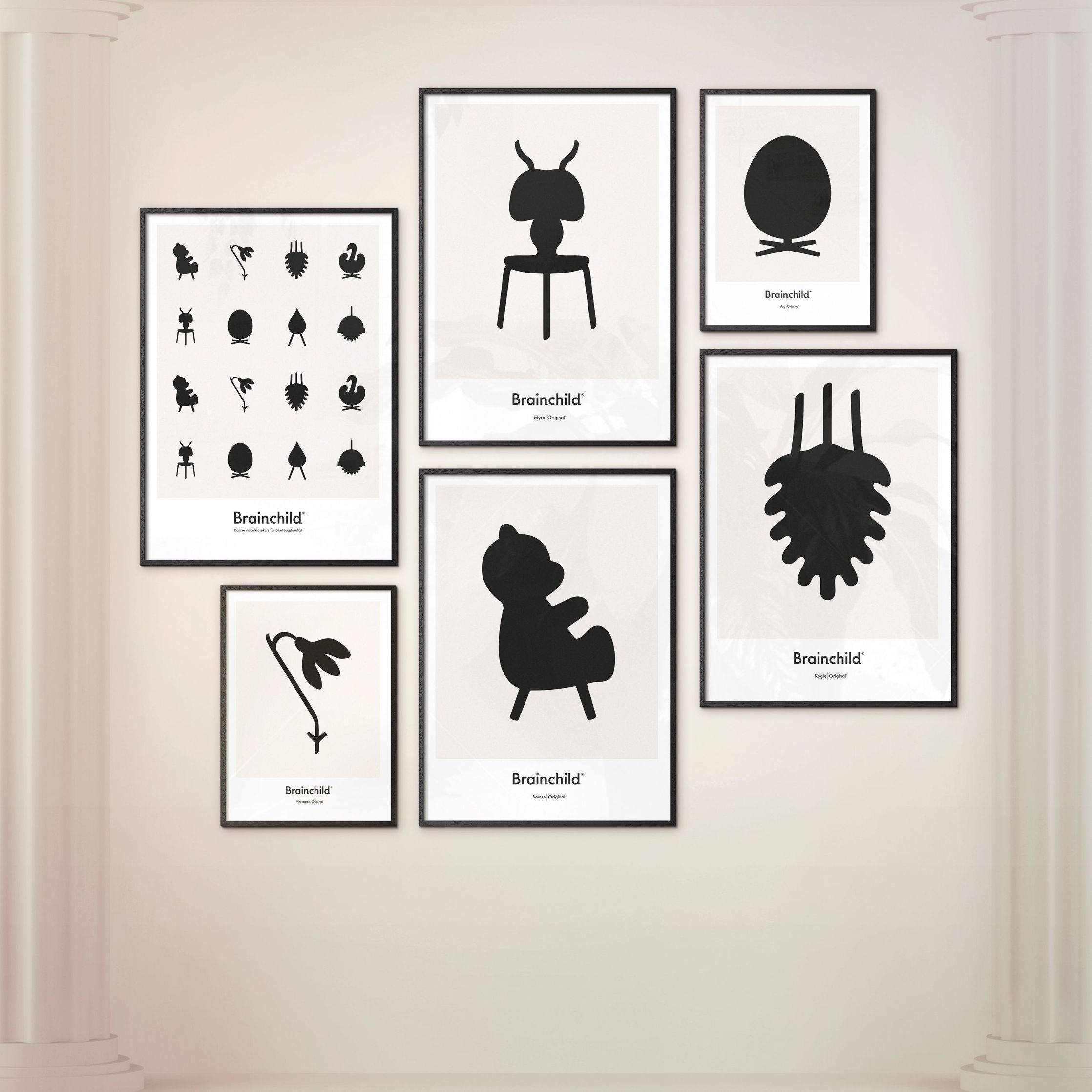 [product_category]-Brainchild Pine Cone Design Icon Poster, Frame Made Of Black Lacquered Wood 50x70 Cm, Grey-Brainchild-IG-21003-C-BRA-8