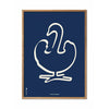  Swan Line Poster Light Wood Frame A5 Blue Background