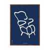  Teddy Bear Line Poster Frame Made Of Dark Wood 30x40 Cm Blue Background