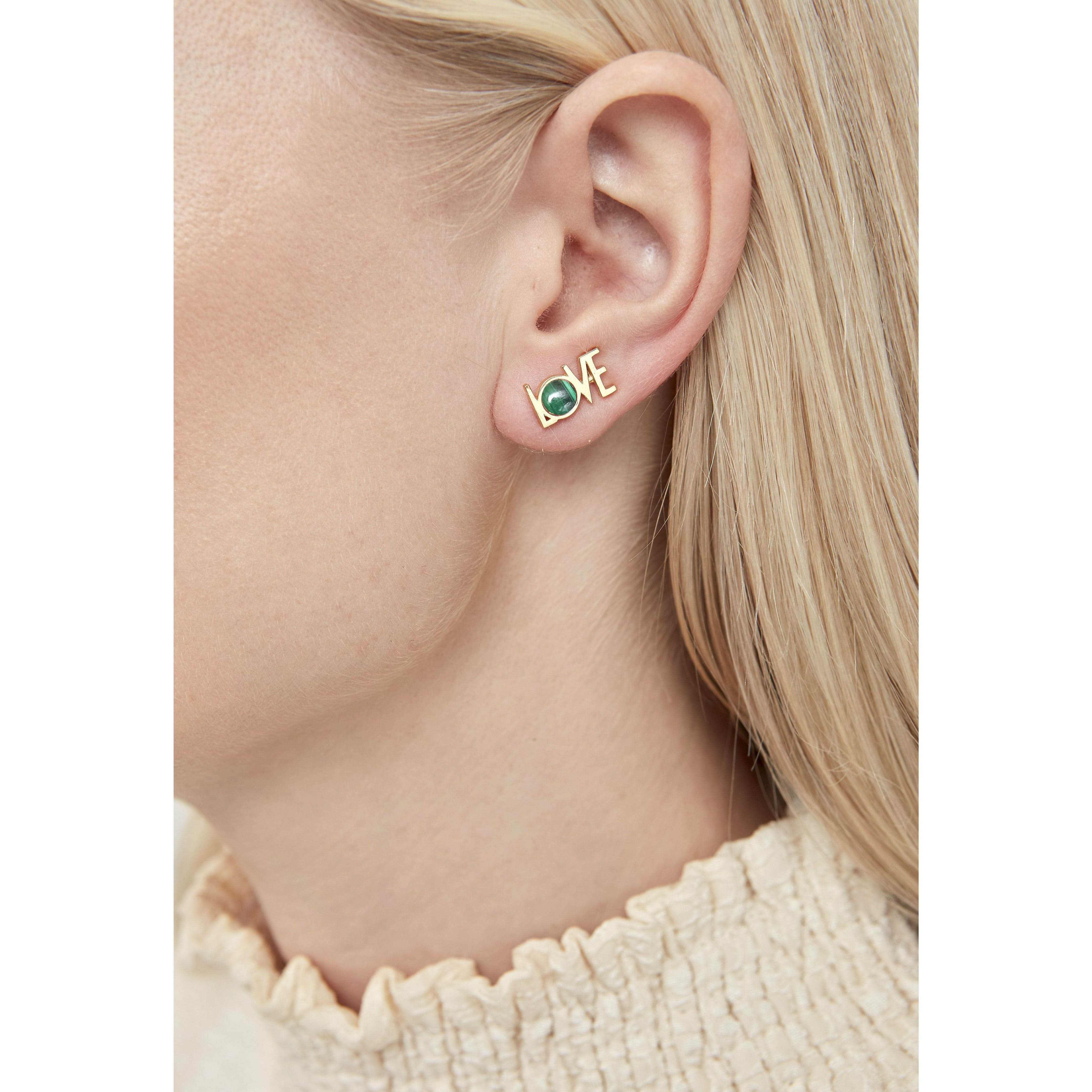 [product_category]-Design Letters Great Love Earrings Set Of 2 18k Gold Plated, Malachite-Design Letters-5710498190521-90401007MALACHITE-DES-2