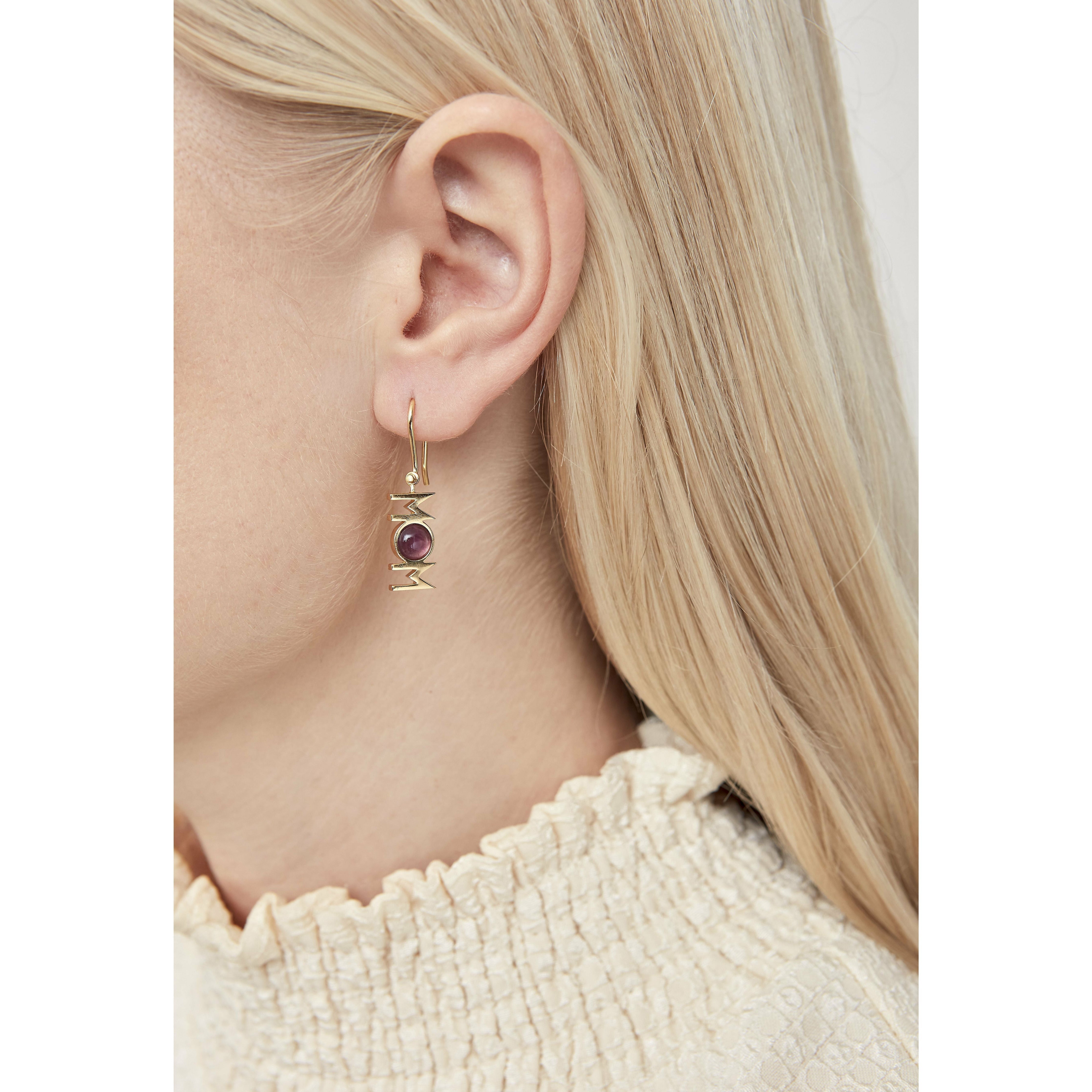 [product_category]-Design Letters Great Mom Earrings 1 P Cs 18k Gold Plated, Amethyst Violet-Design Letters-5710498190545-90402005AMETHYST-DES-2