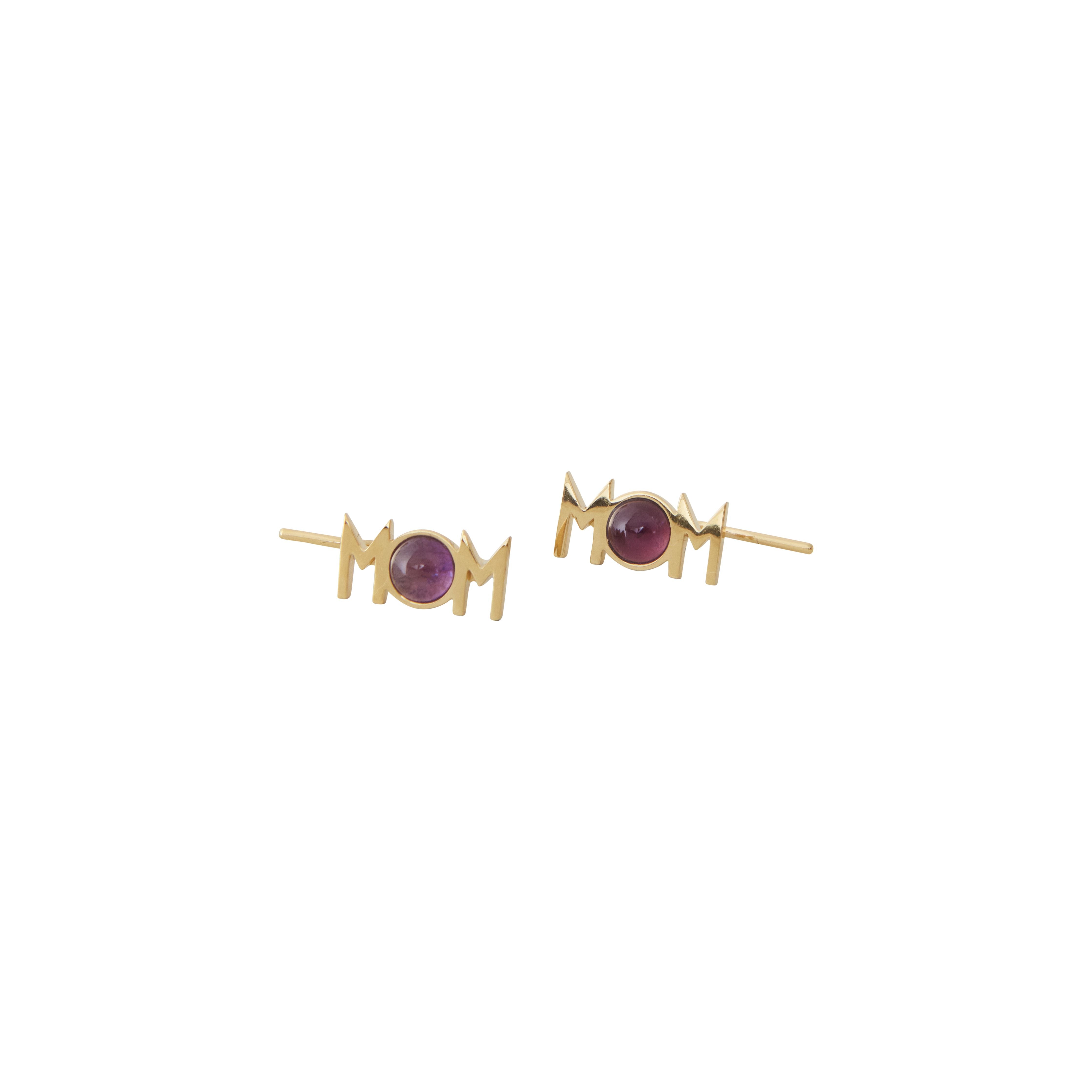 [product_category]-Design Letters Great Mom Earrings Set Of 2 18k Gold Plated, Amethyst Violet-Design Letters-5710498190453-90401006AMETHYST-DES-1