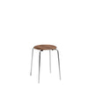 Fritz Hansen Dot Stool, Clear Laquered Veneer Walnut/Chrome Base