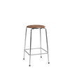 Fritz Hansen High Dot Counter Stool 4 Legs, Clear Laquered Veneer Walnut/Chrome Base