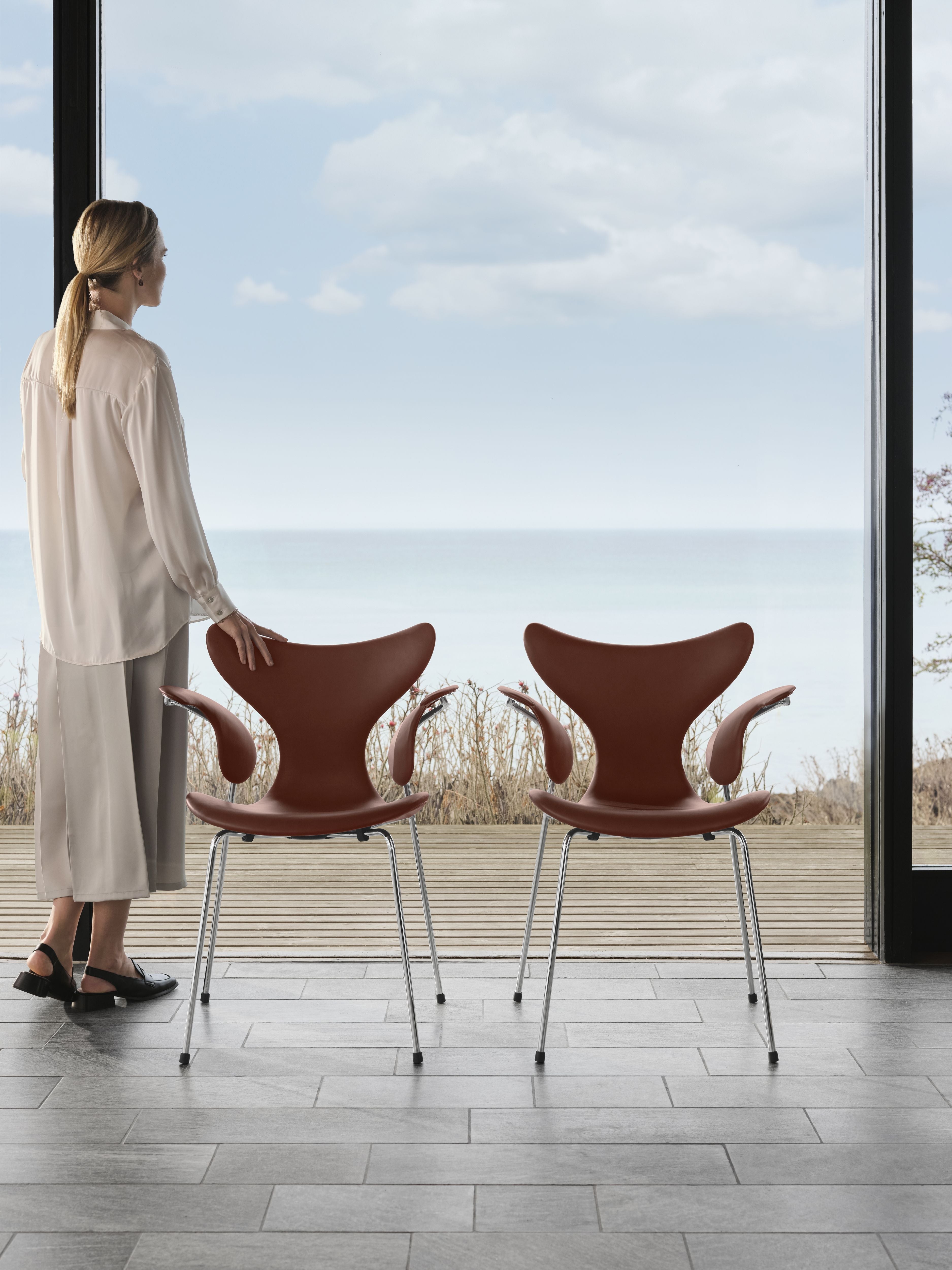 [product_category]-Fritz Hansen The Lily Armchair, Fully Upholstered With Grace Chestnut Leather Anniversary Collection-Fritz Hansen-3208-Anniversary-Grace-Chestnut-FRI-3