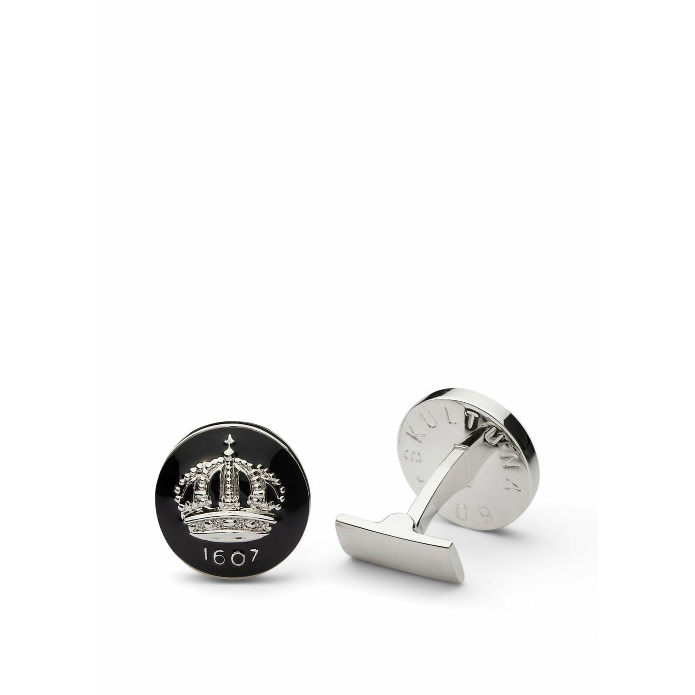 [product_category]-Skultuna Crown Silver Cufflink ø1,7 Cm, Baroque Black-Skultuna-7340037802059-930-BL-SKU-1