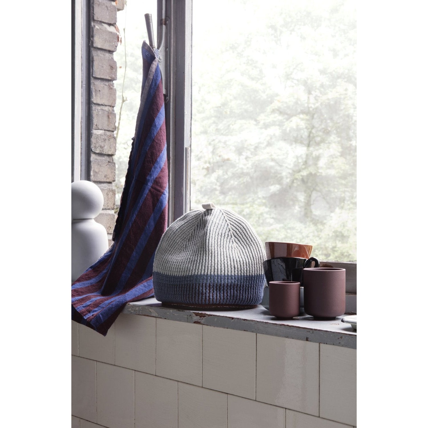 Ferm Living Hale Tea Towel, Brown Blue