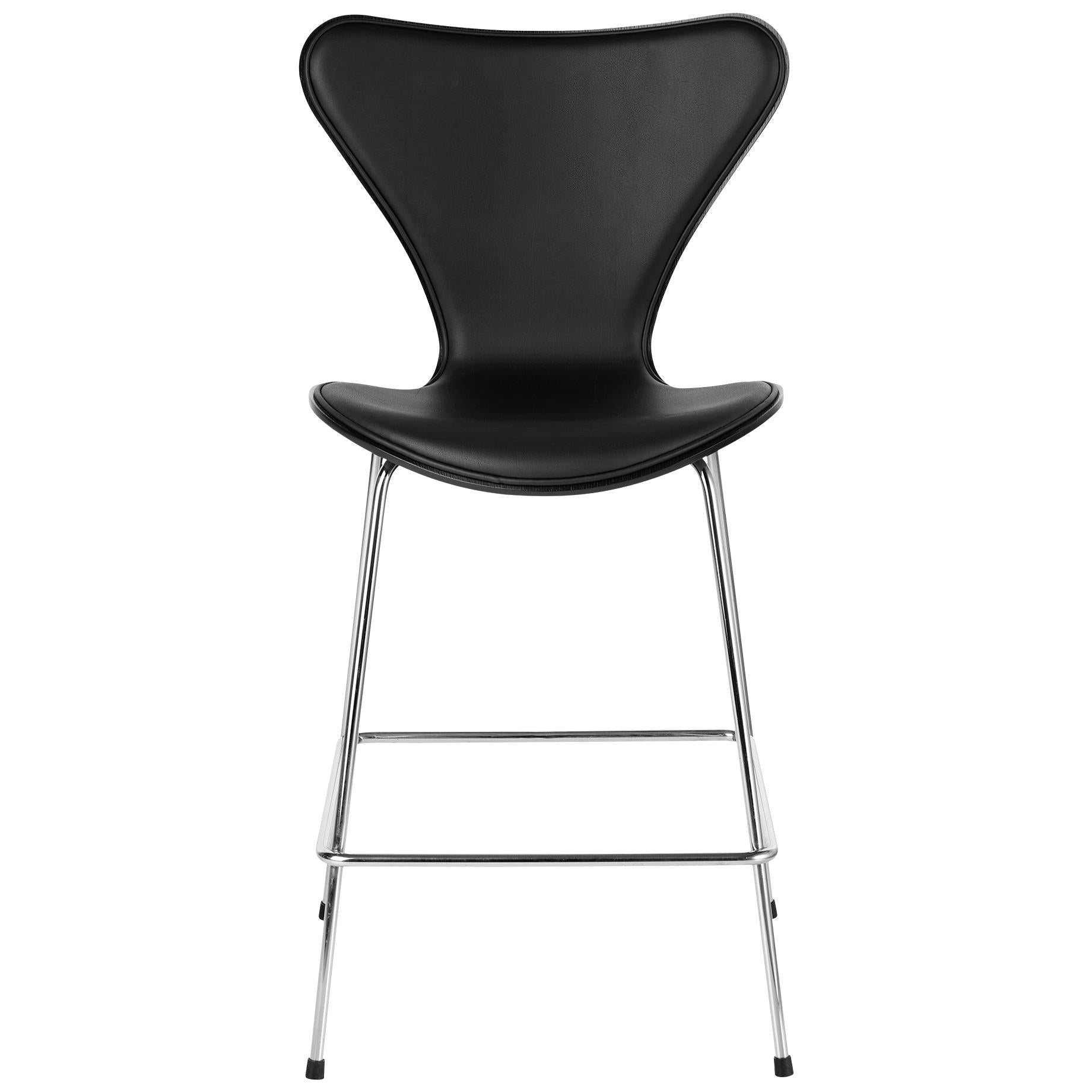 Fritz Hansen Serie 7 Bar Chair Front Upholstery Leather 64 Cm, Black